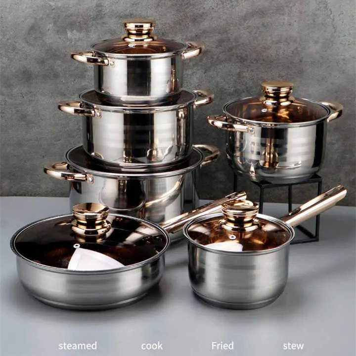 أواني والمقالي من الفولاذ المقاوم للصدأ Pieces Stainless Steel Non-Stick Pots