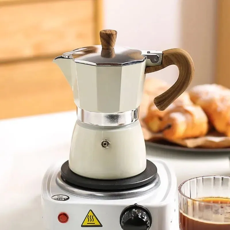 150ml 300ml Vintage Wooden Handle Moka Pot Classic Italian Cafe Tools for Kitchen Cafe