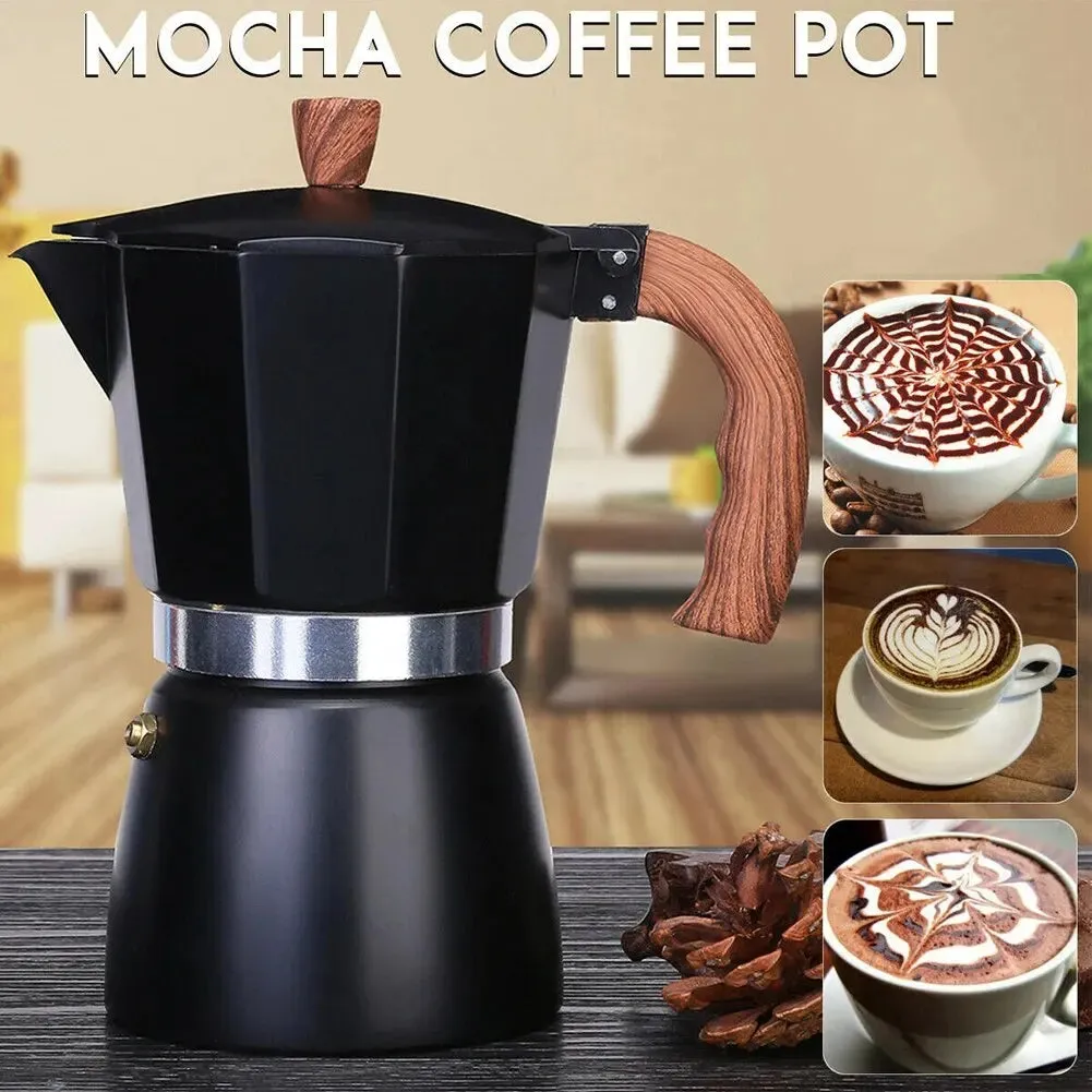 150ml 300ml Vintage Wooden Handle Moka Pot Classic Italian Cafe Tools for Kitchen Cafe