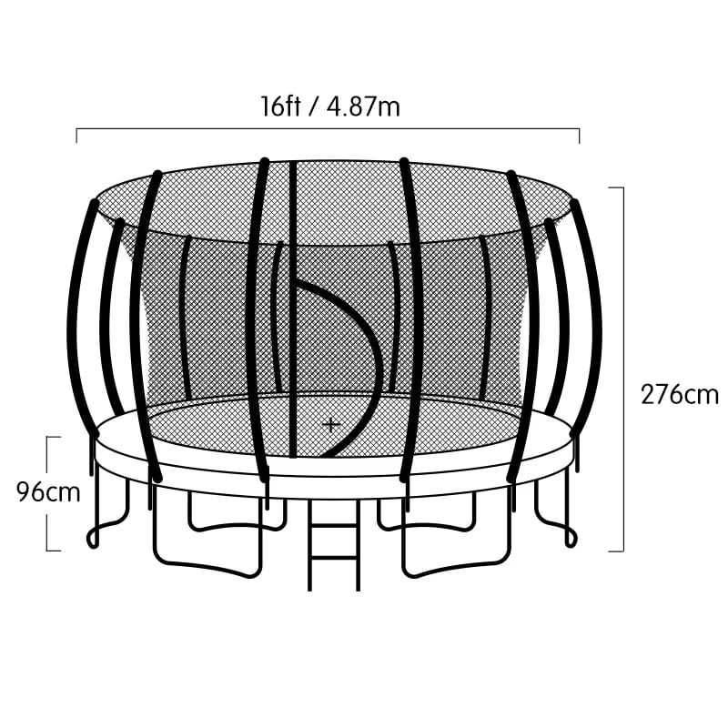 16ft Outdoor Trampoline Set: Safety Enclosure, Pad, Mat, Ladder, Basketball Hoop - Rainbow