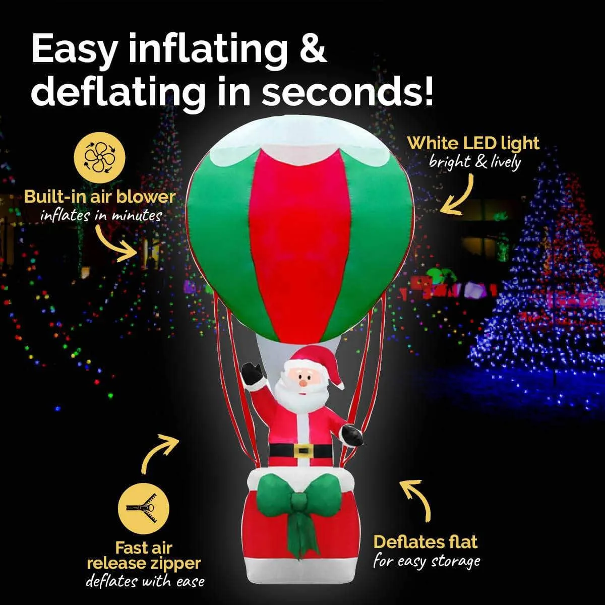 1.8m Santa & Hot Air Balloon Self Inflating LED Lighting