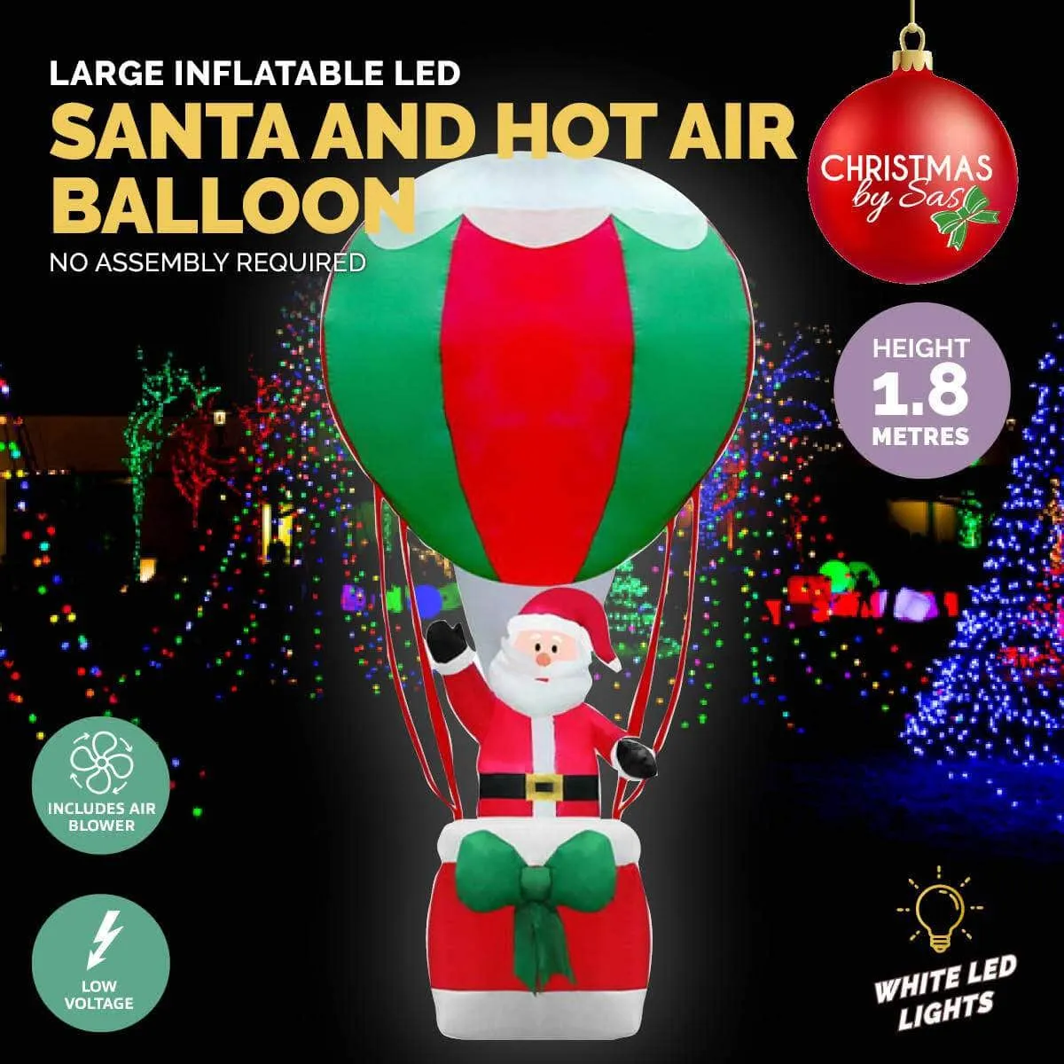 1.8m Santa & Hot Air Balloon Self Inflating LED Lighting