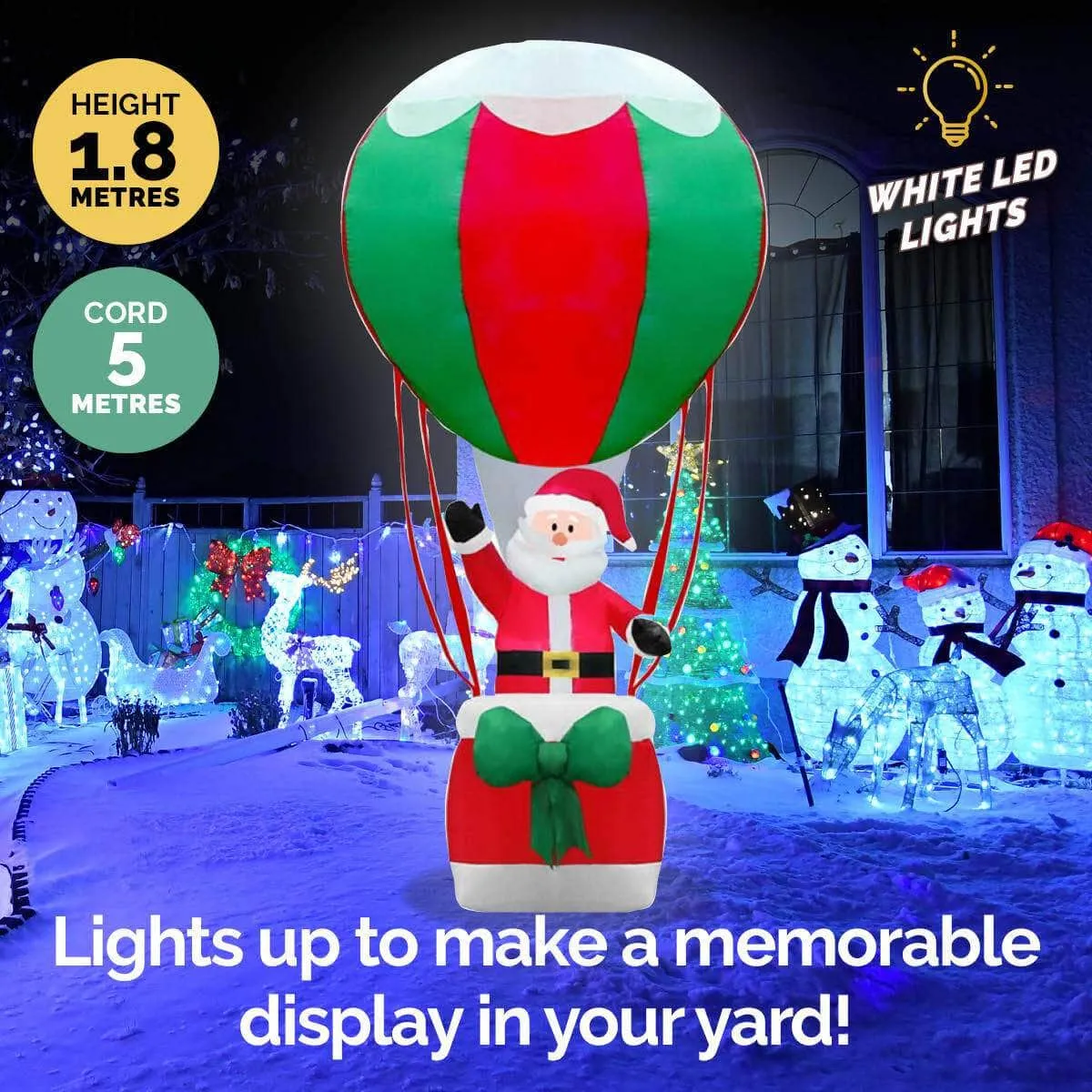 1.8m Santa & Hot Air Balloon Self Inflating LED Lighting