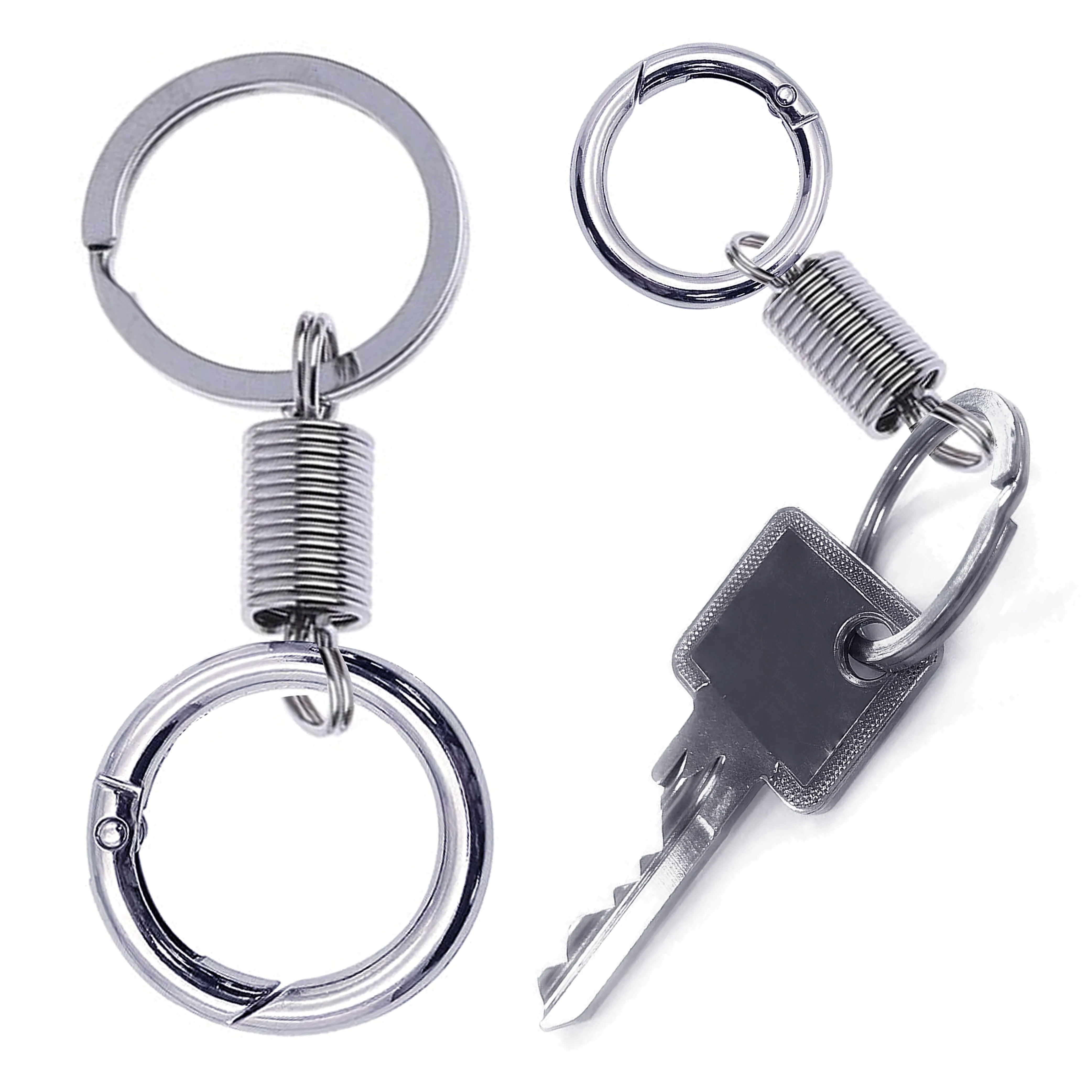 24 Pc Carabiner Key Ring Hook Keychains Metal Spring Coil Clips Belt Keyrings