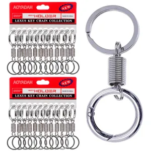 24 Pc Carabiner Key Ring Hook Keychains Metal Spring Coil Clips Belt Keyrings