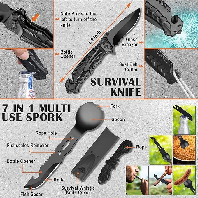 35 in 1 Survival Kit, Gifts for Dad Men Husband, Powerful Survival Gear and Equipment, Birthday Gifts for Him Teen Boy Boyfriend, Upgraded Cool Gadgets for Camping, Hiking, Hunting, Fishing