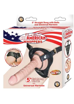 All American Whoppers Realskin Straight Dildo and Universal Harness