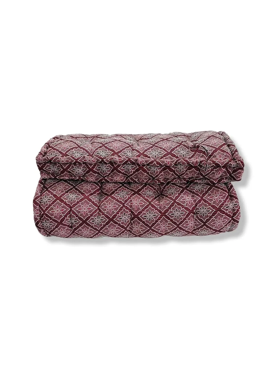 ATOOTFUSION Think 5-Inch Cotton Box Mattress | Gadda Medium Firm Soft Cotton Quilt Mattress | Box Rectangle Type Single Bed Mattress (3X6 ft or 72X36X5 Inches,with One Fiber Pillow) Maroon
