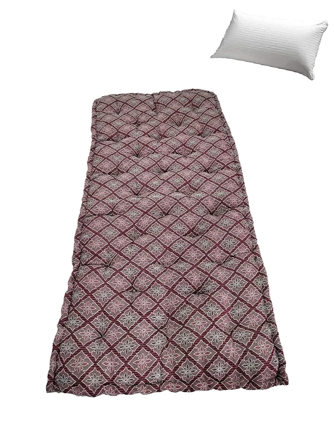 ATOOTFUSION Think 5-Inch Cotton Box Mattress | Gadda Medium Firm Soft Cotton Quilt Mattress | Box Rectangle Type Single Bed Mattress (3X6 ft or 72X36X5 Inches,with One Fiber Pillow) Maroon