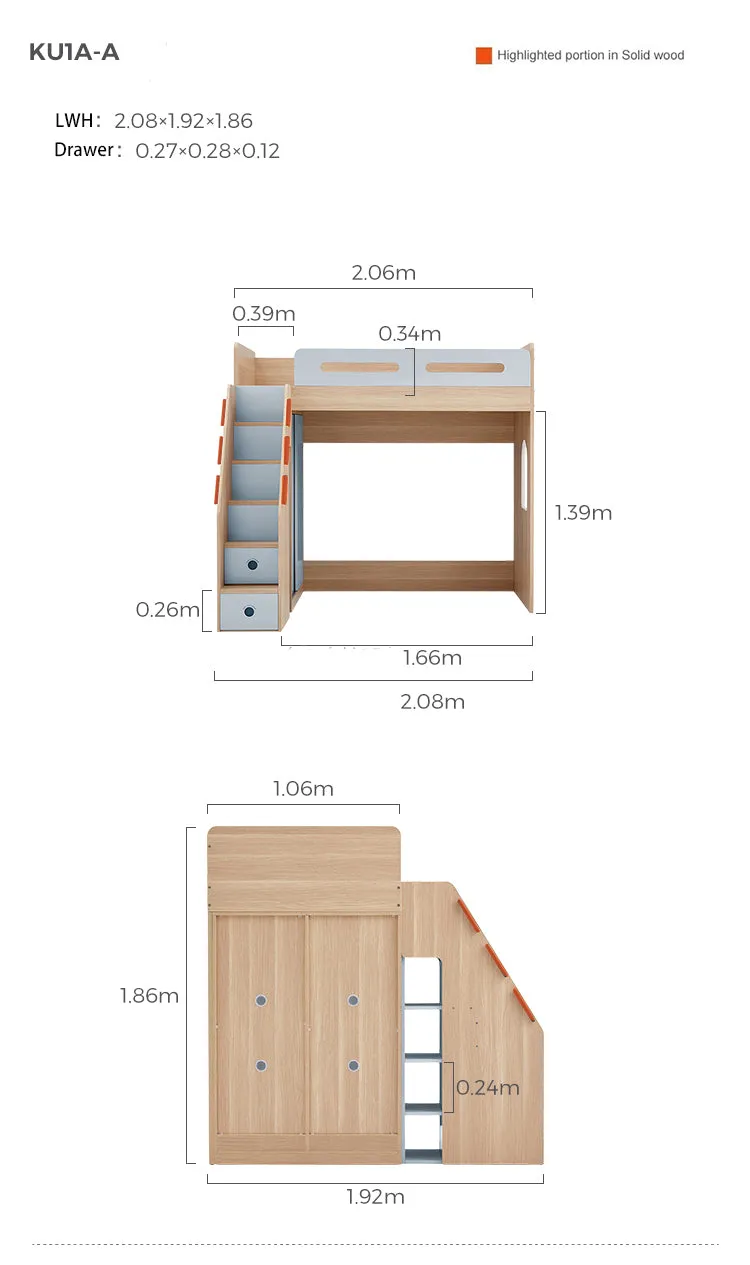 Blue Loft Bed with Mattress Set
