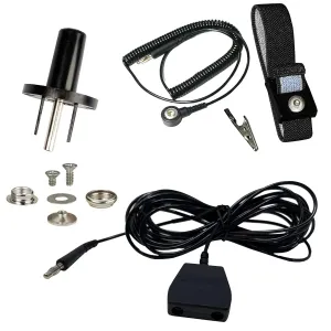 ESD Mat Workstation Ground Kit - 15' Common Point with Banana Plug, Universal Snap Kit, Banana Plug Adapter, 6' Coil Cord with Alligator Clip, Black Fabric Wrist Band 4Mm
