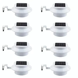 FALOVE 8 Pack Deal Outdoor Solar Gutter LED Lights - White Sun Power Smart Solar Gutter Night Utility Security Light
