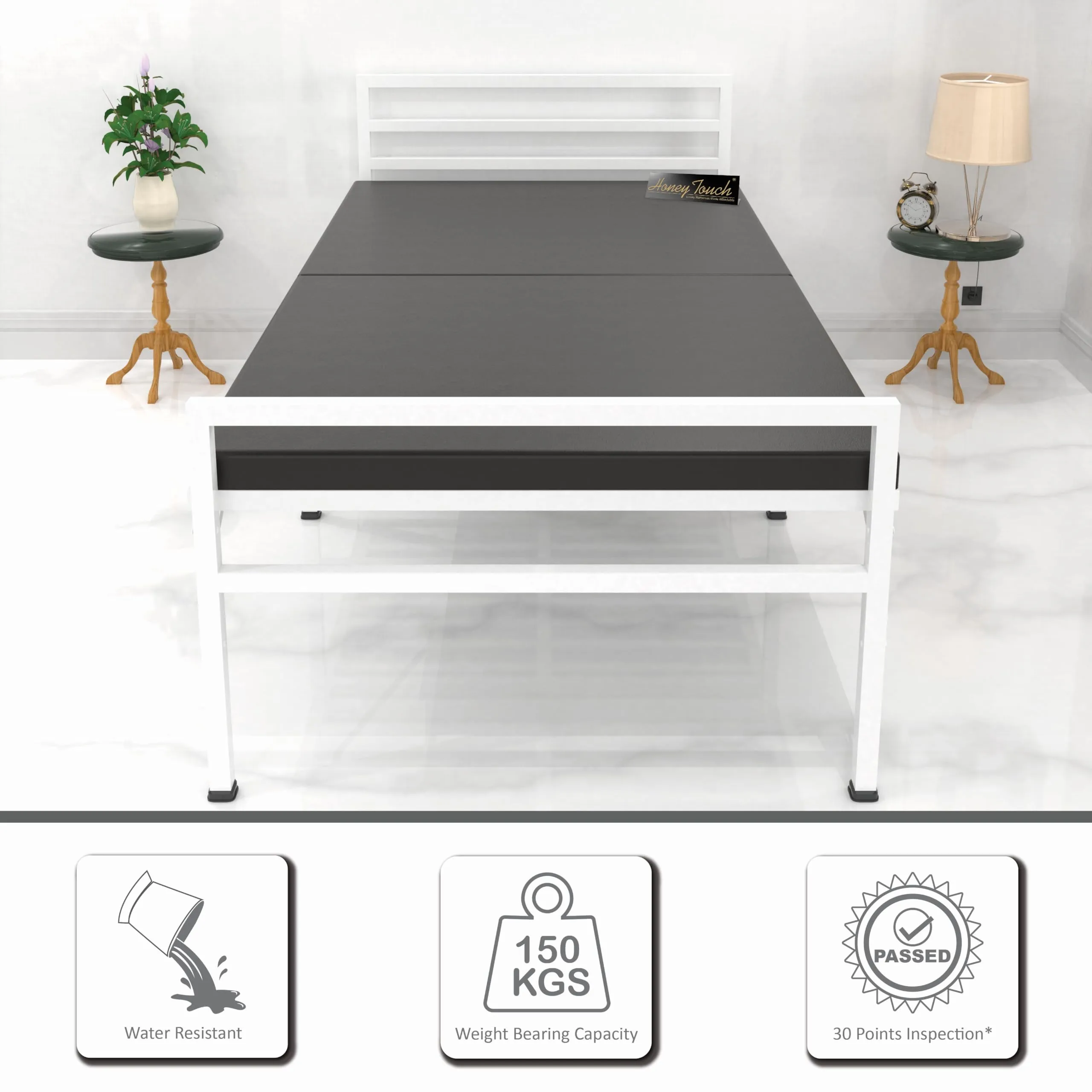 Honey Touch Metal Folding Bed Single Size With Mattress For Sleeping Guest Bed Easily Storable (White, Double Layer Foam), 46 Centimeters