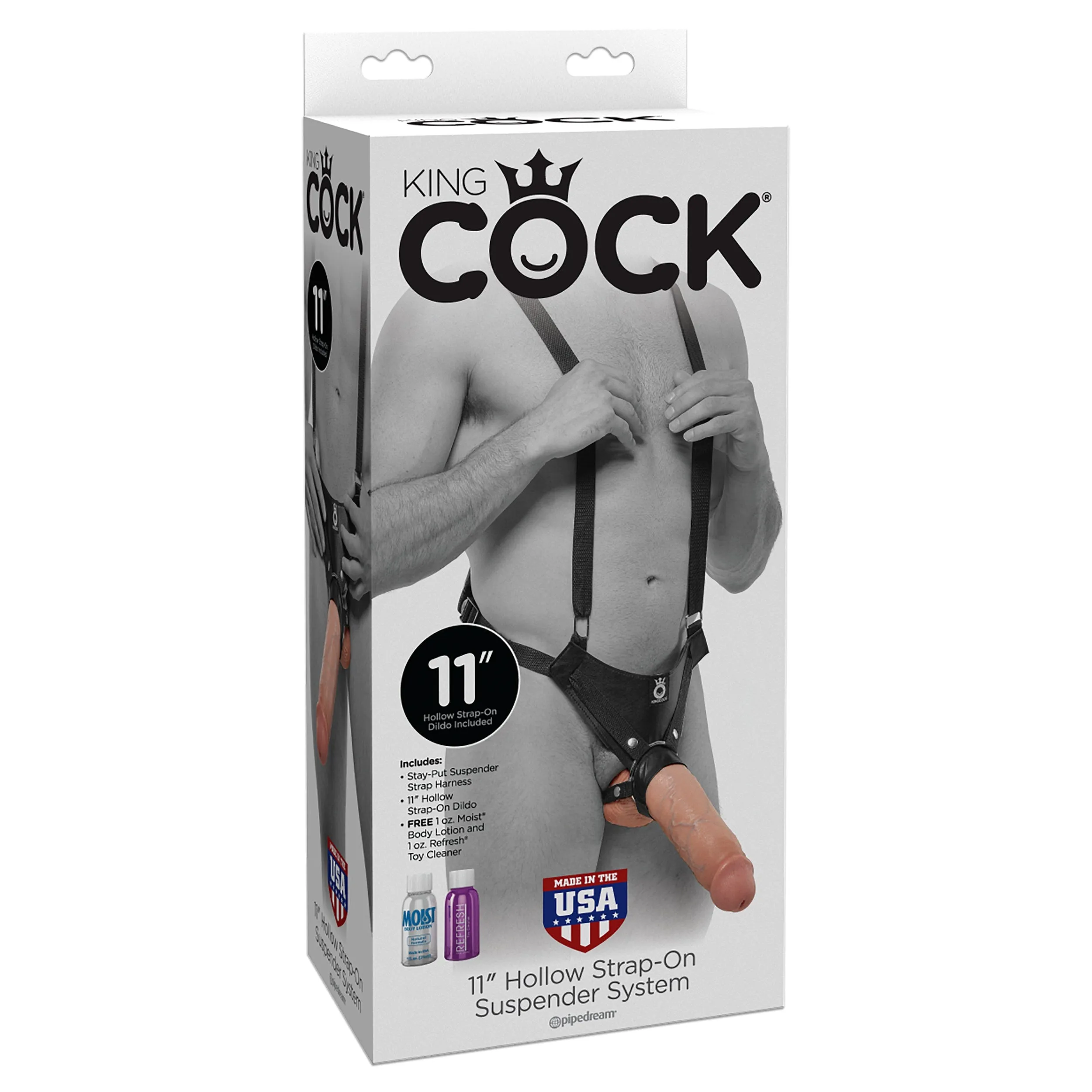 King Cock 11" Hollow Strap on Suspender System -  Flesh