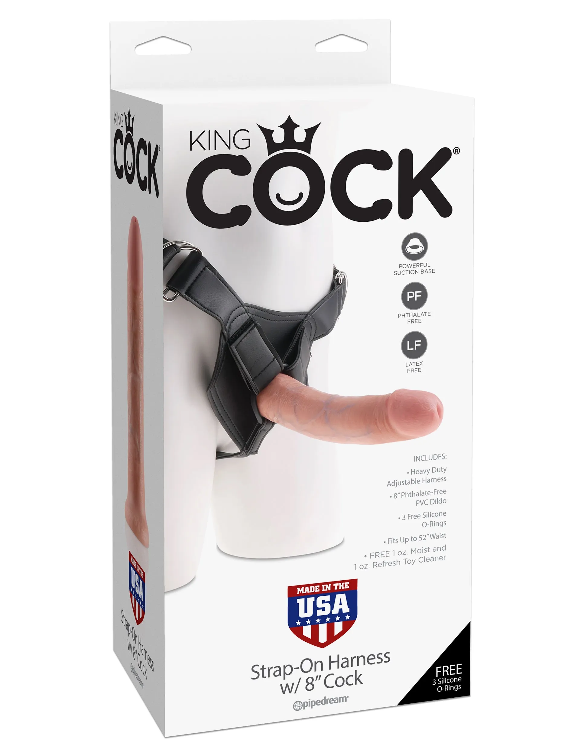 King Cock Strap On Harness With 8 Cock Flesh "