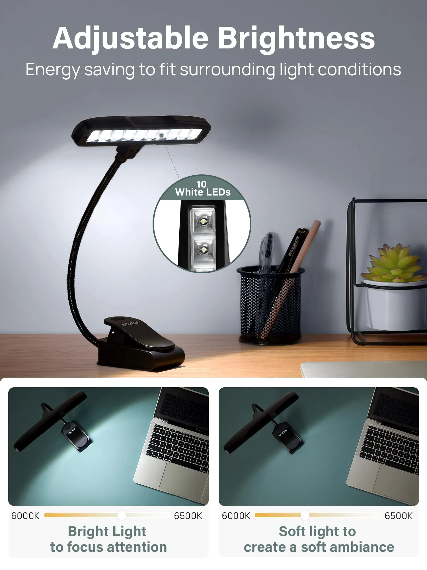 Kootek Music Stand Light, Clip On Piano Lights 10 LED Adjustable Neck Rechargeable USB Orchestra Light Book Lamp