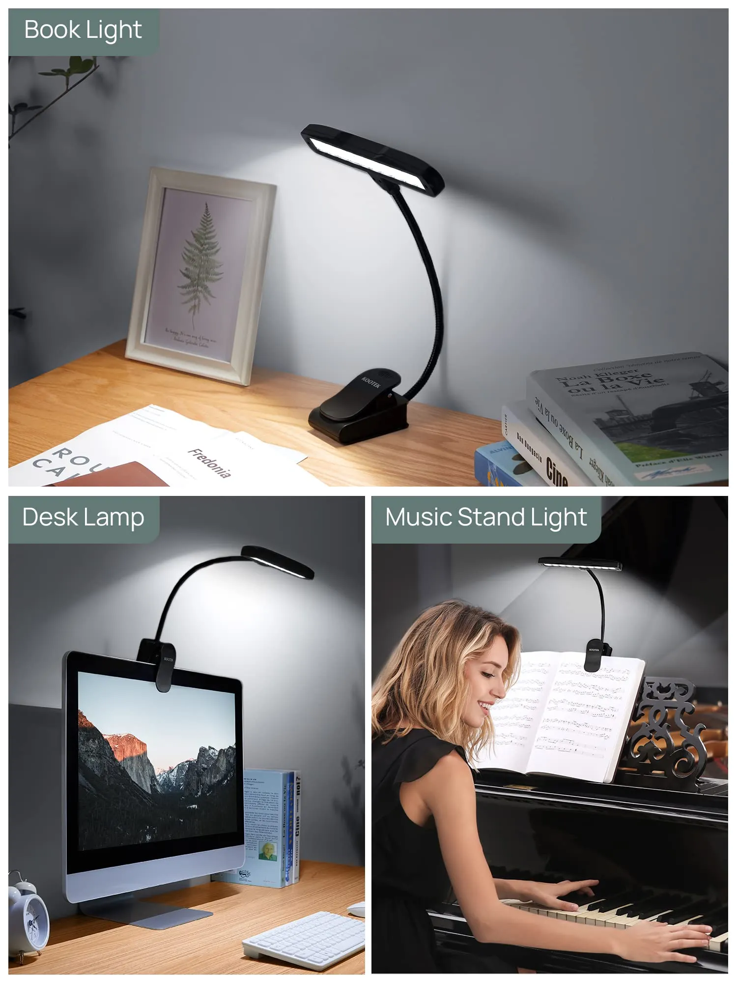 Kootek Music Stand Light, Clip On Piano Lights 10 LED Adjustable Neck Rechargeable USB Orchestra Light Book Lamp