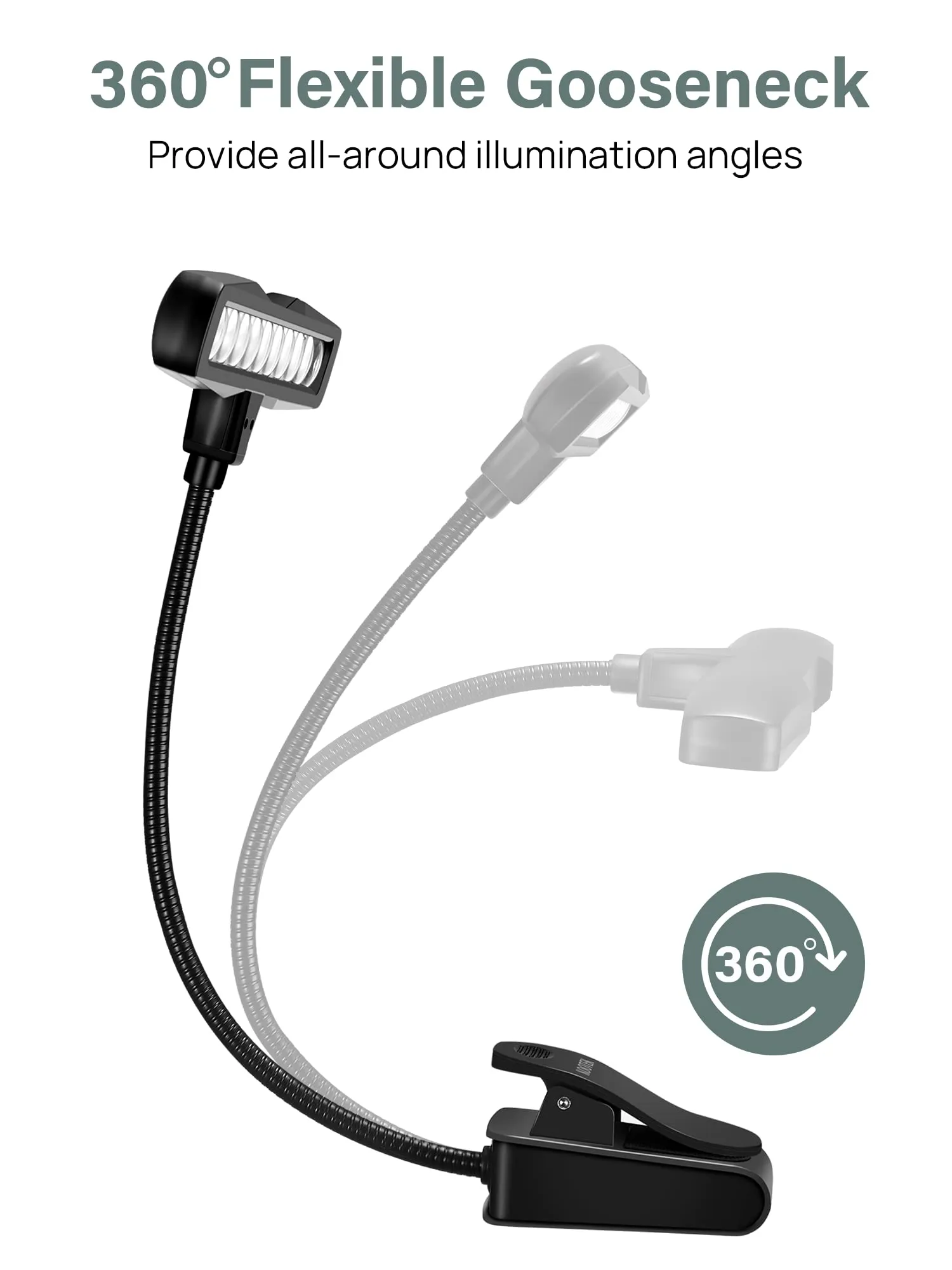 Kootek Music Stand Light, Clip On Piano Lights 10 LED Adjustable Neck Rechargeable USB Orchestra Light Book Lamp