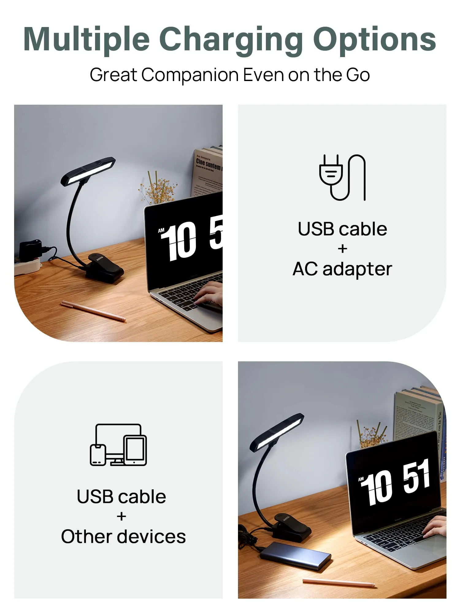 Kootek Music Stand Light, Clip On Piano Lights 10 LED Adjustable Neck Rechargeable USB Orchestra Light Book Lamp