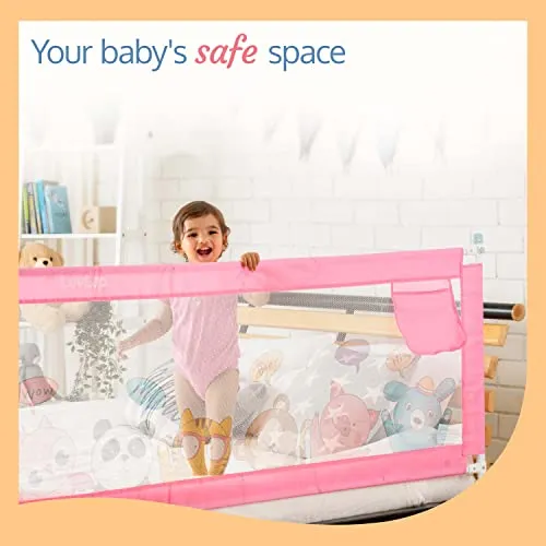 LuvLap Comfy Baby Bed Rail Guard for Baby (6 ft x 2.3 ft), 180cmx72cm, Bed rails for baby & Toddler safety, Portable baby bed fence, Adjustable Height, Single side bed rail for baby, printed Pink