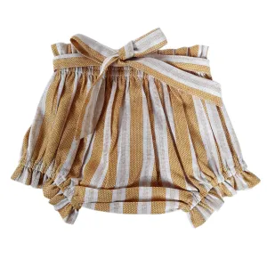 Mustard & White Stripe Shorts-Style Diaper Cover