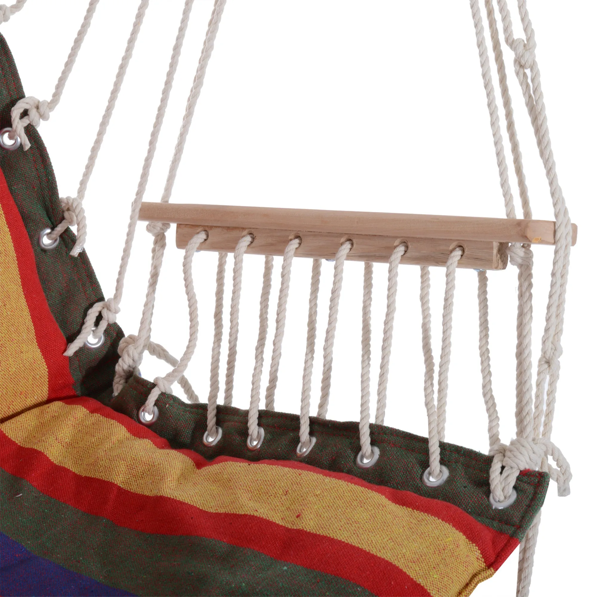 Outdoor Hammock Hanging Rope Chair Garden Yard Patio Swing Seat Wooden w/ Footrest Armrest Cotton Cloth (Red)