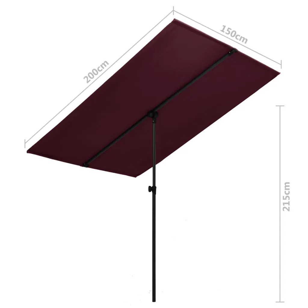 Outdoor Parasol with Aluminium Pole 2x1.5 m Bordeaux Red