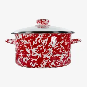 Red Swirl Enamelware 6 Quart Stock Pot