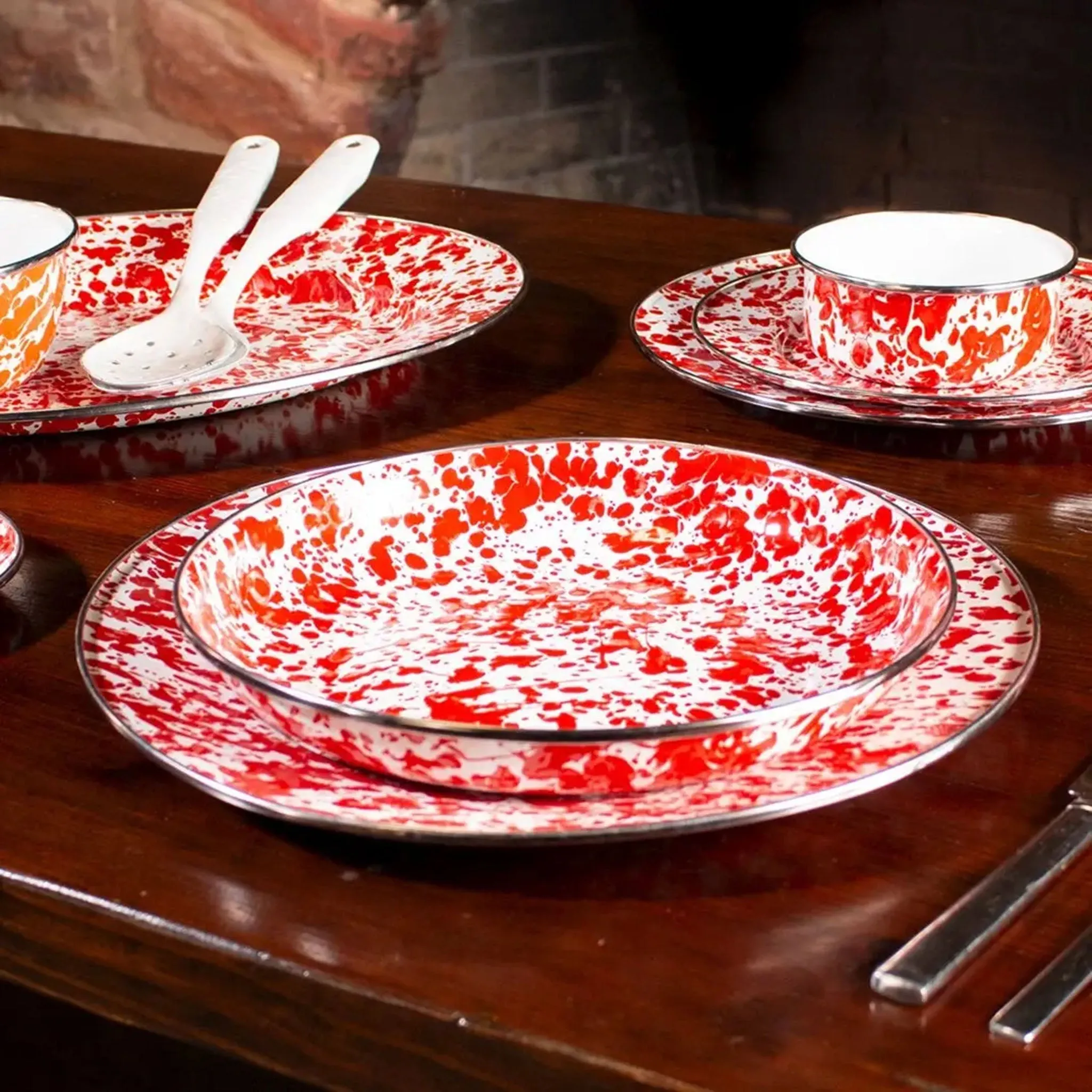 Red Swirl Enamelware 6 Quart Stock Pot
