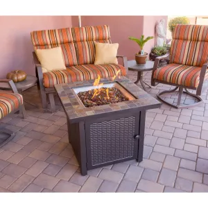Square Slate Fire Pit in Bronze