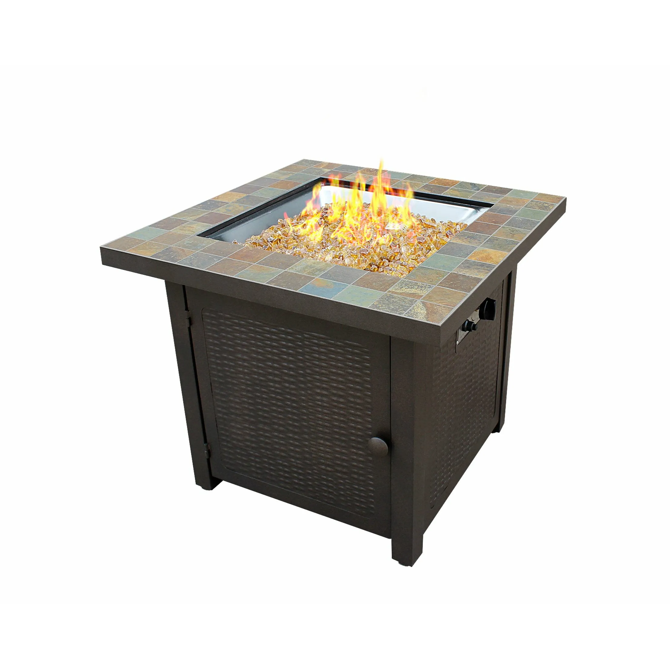 Square Slate Fire Pit in Bronze