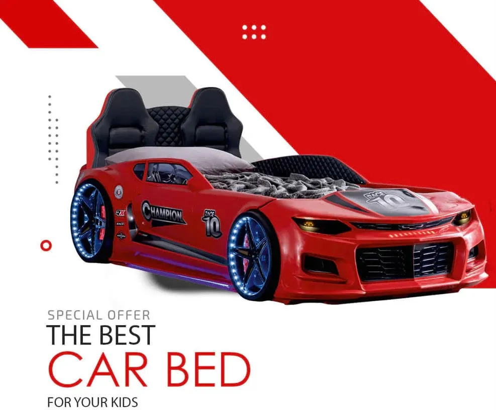 Super Cool 2025 Red Champion Camaro Style Twin Size Car Bed For Kids | LED lights | Remote Control For Features | Pre Order