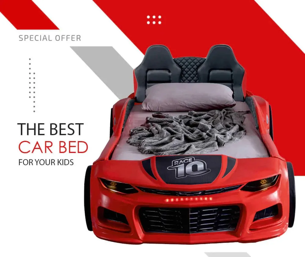 Super Cool 2025 Red Champion Camaro Style Twin Size Car Bed For Kids | LED lights | Remote Control For Features | Pre Order