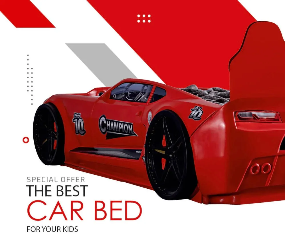 Super Cool 2025 Red Champion Camaro Style Twin Size Car Bed For Kids | LED lights | Remote Control For Features | Pre Order