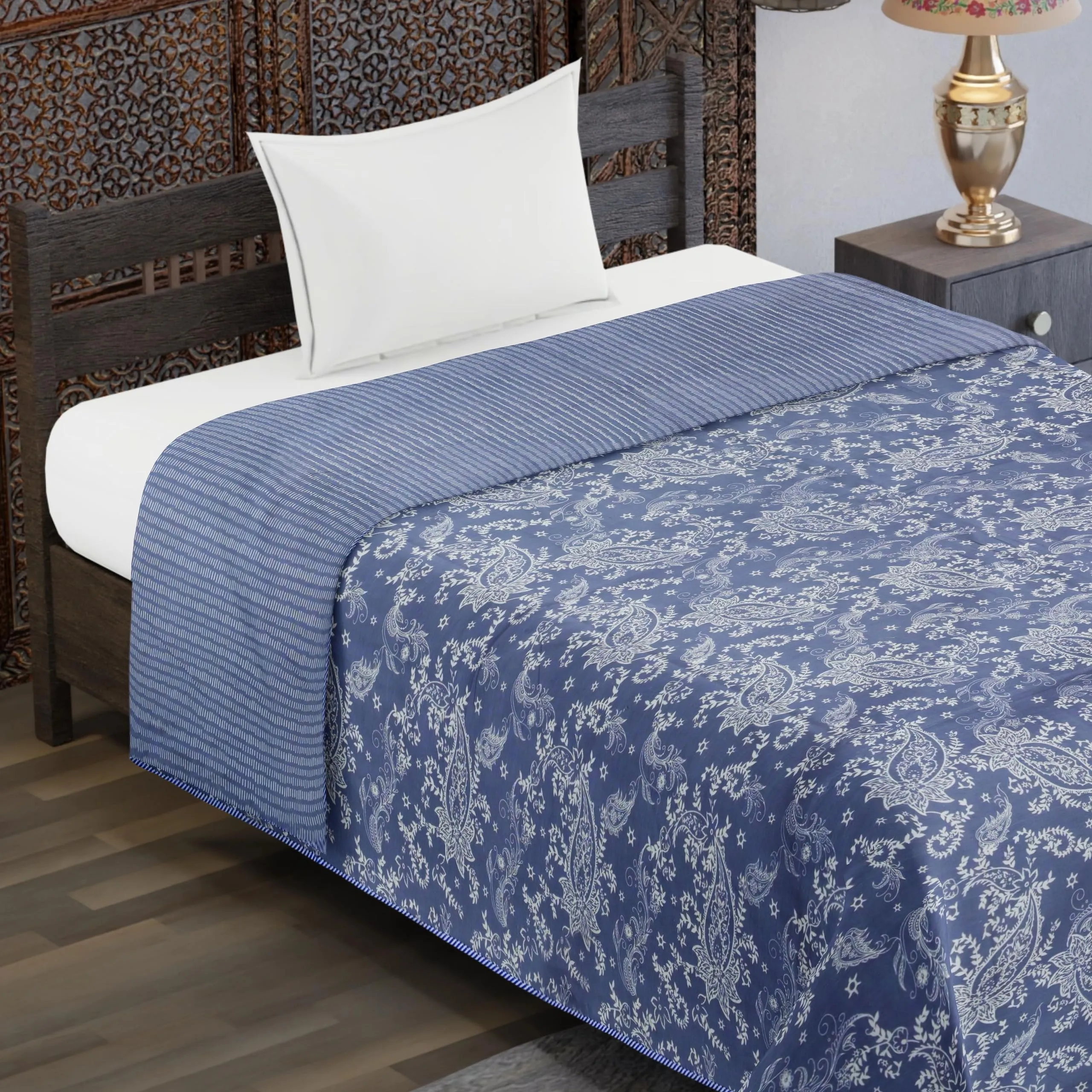 Super Soft Brushed Microfiber 150 GSM Cotton 3 Layer Breathable Single Dohar Lightweight Warm Bed Dohar Size 56X84 Blue Color