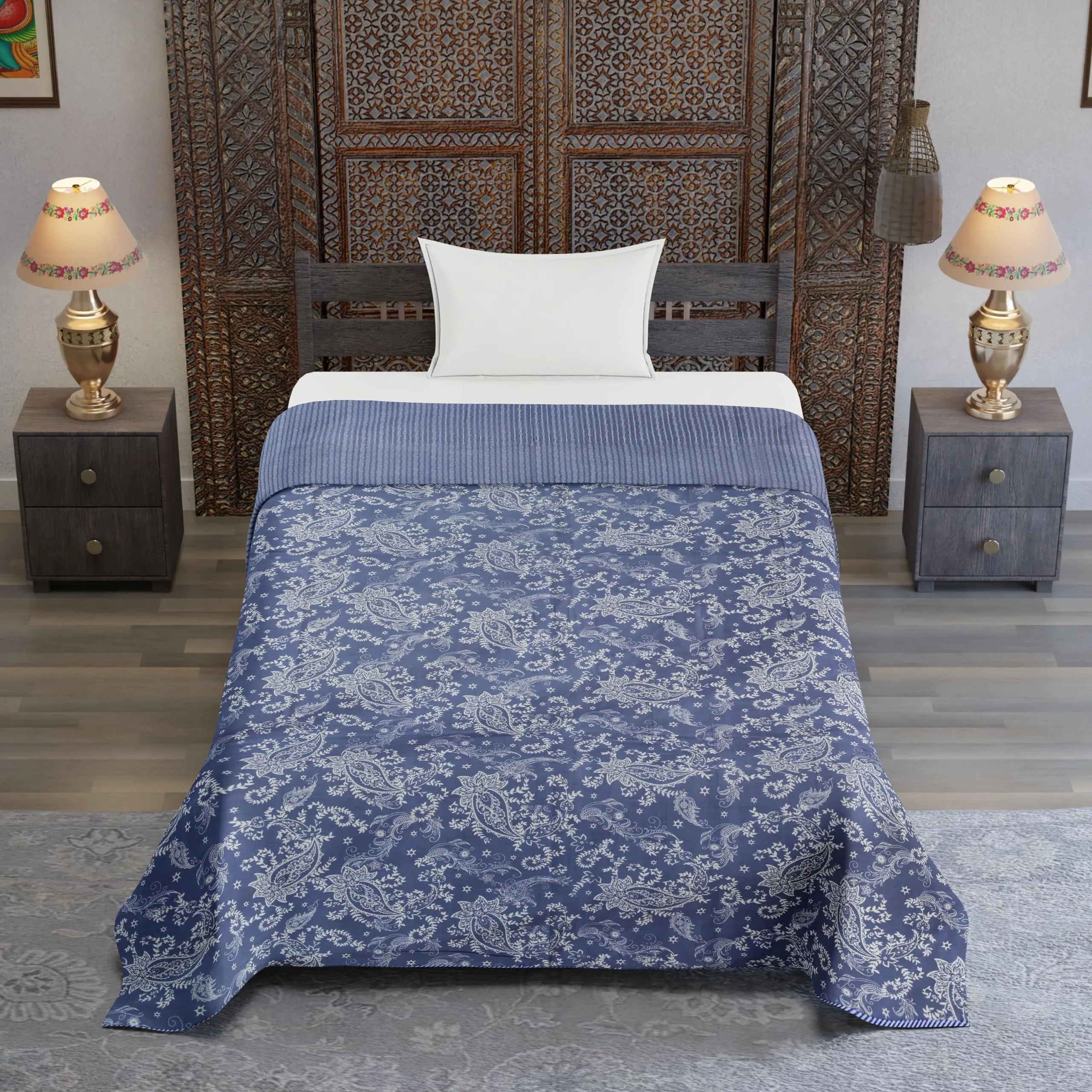 Super Soft Brushed Microfiber 150 GSM Cotton 3 Layer Breathable Single Dohar Lightweight Warm Bed Dohar Size 56X84 Blue Color