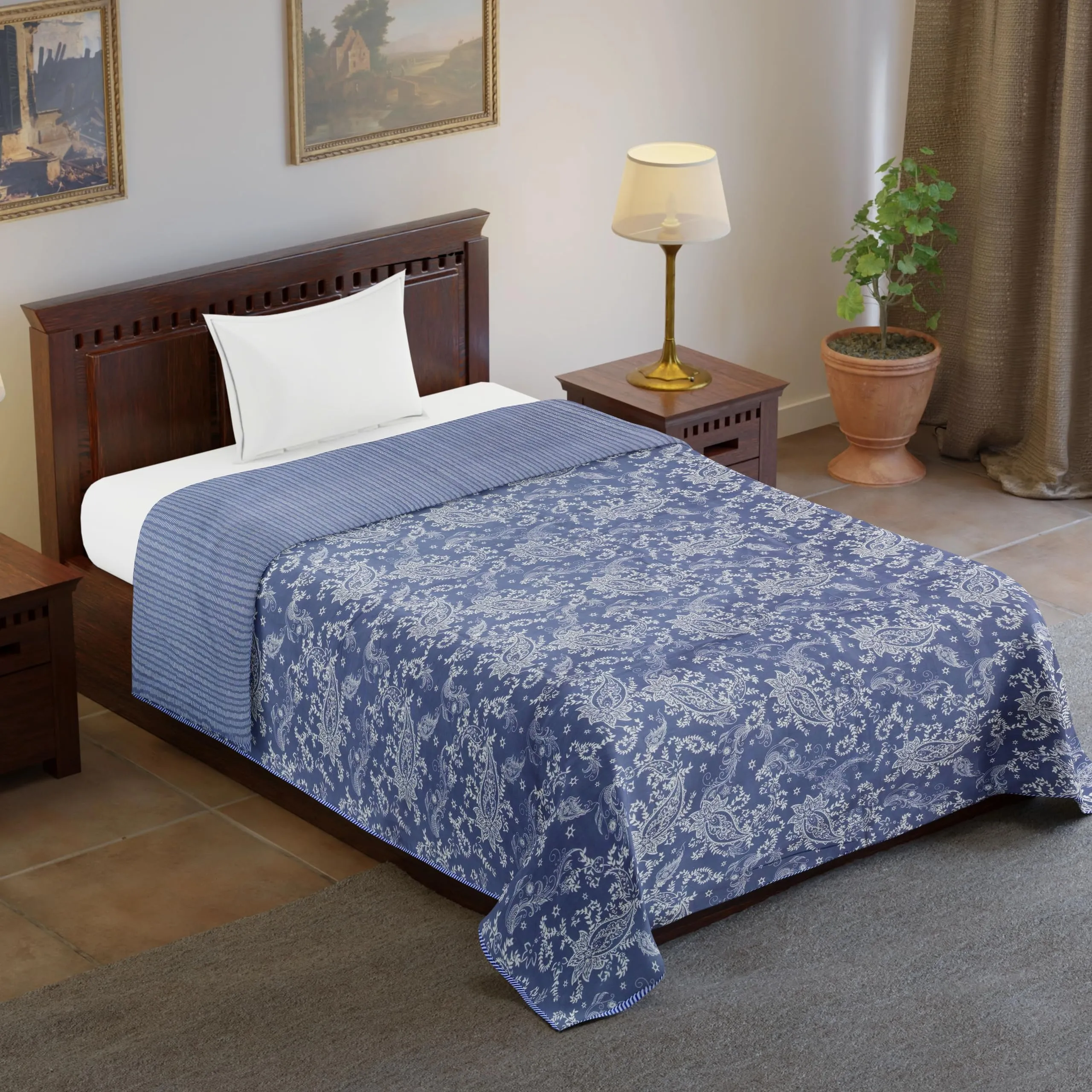 Super Soft Brushed Microfiber 150 GSM Cotton 3 Layer Breathable Single Dohar Lightweight Warm Bed Dohar Size 56X84 Blue Color