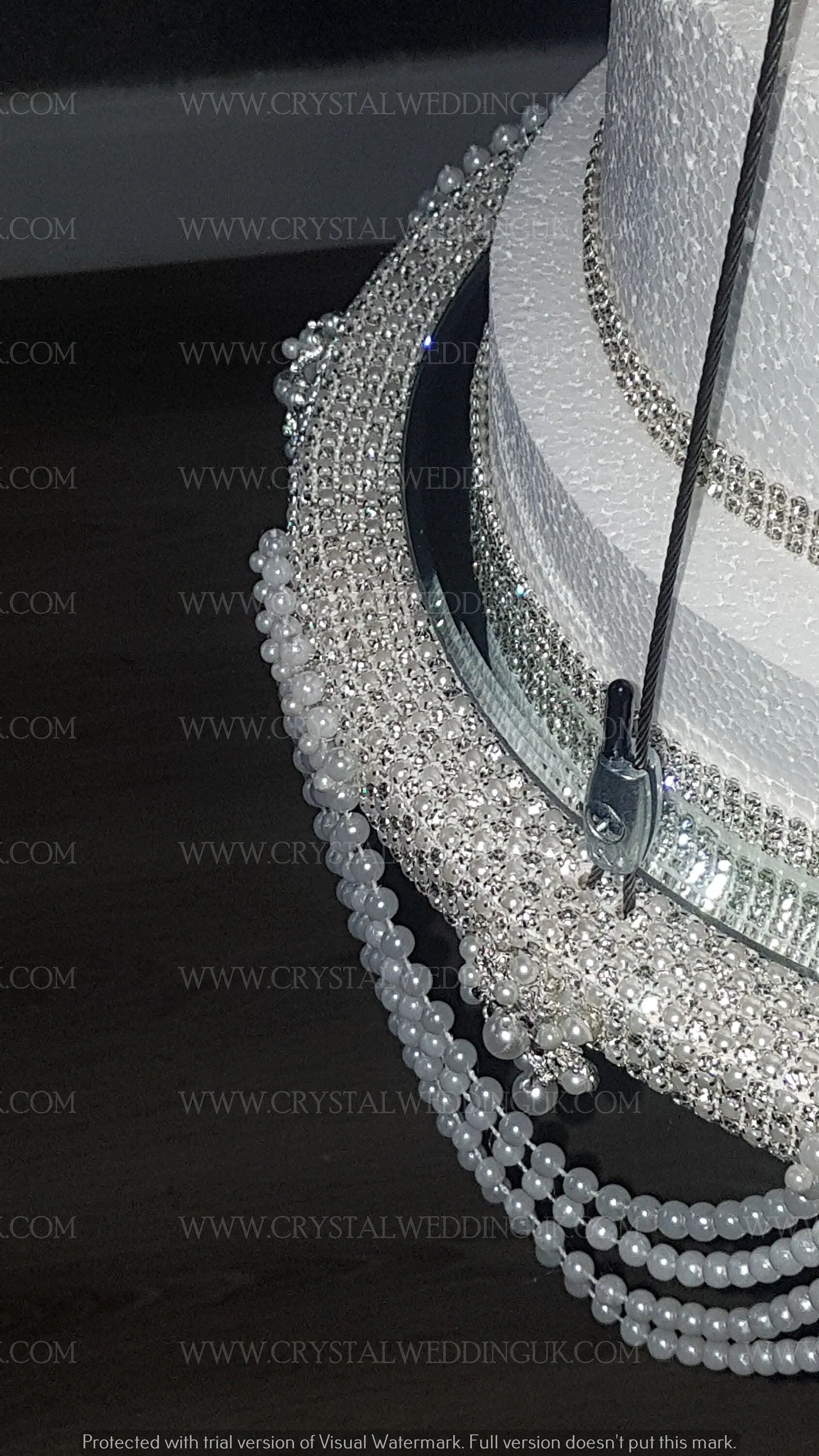 Suspended cake swing, hanging cake stand ,Pearl drape and crystal ,heavy duty holds 200lbs by Crystal wedding uk