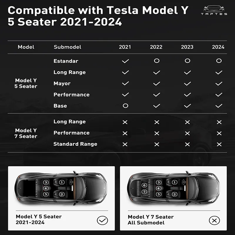 TAPTES® All-Weather Floor Mats for Model Y 2021 2022 2023 2024, Full Set Floor Liners for Tesla Model Y, Set of 6