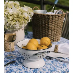 White Enamelware Colander - Medium