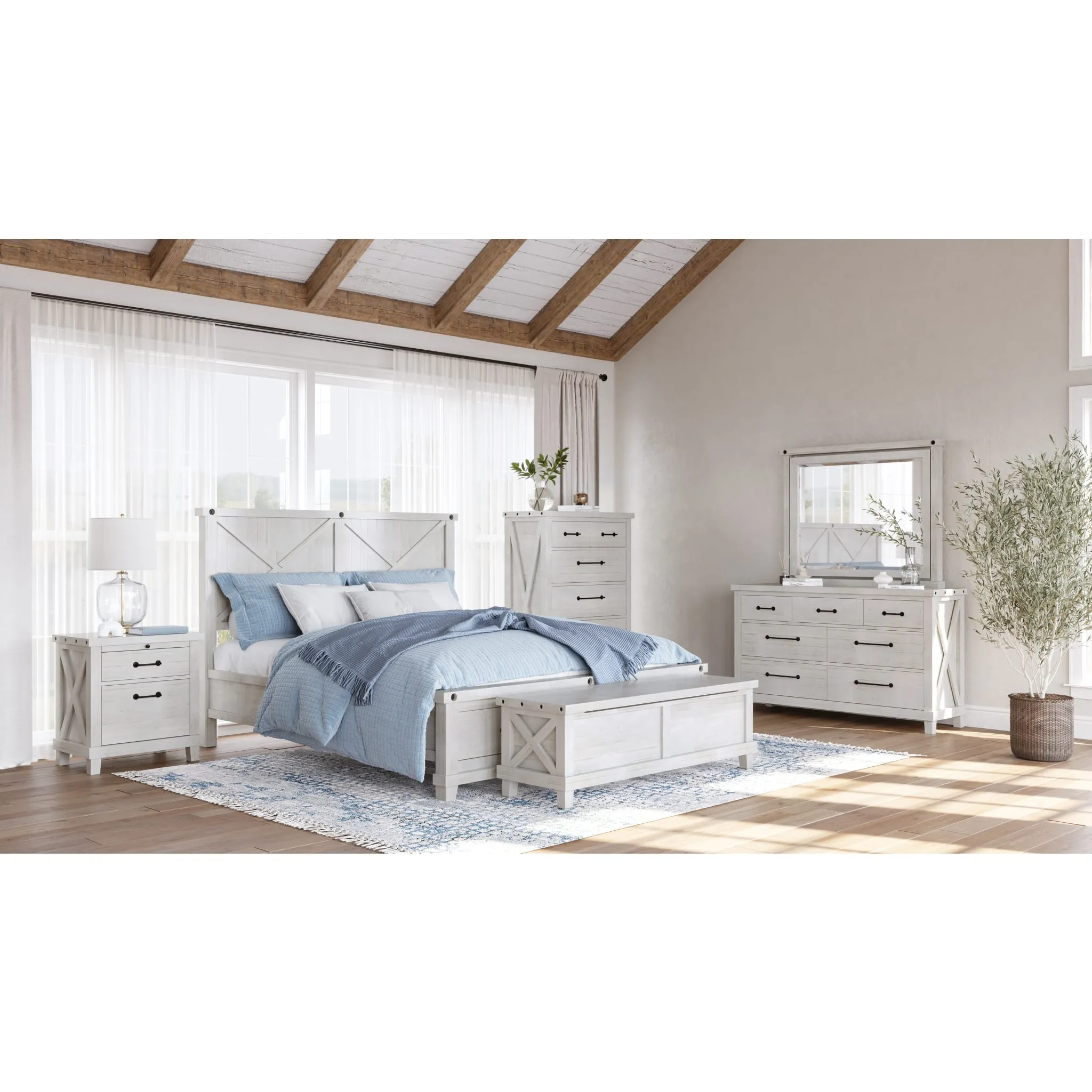 Yosemite Solid Wood Mirror in Rustic White